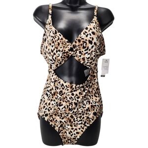 Time and Tru Leopard Print Cut Out One Piece‎ Swimsuit Large (12-14)